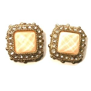 Faux Diamond & Pearl Colored Stone Earrings